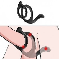 Cock Ring 3 in 1 Ultra Soft for Erection Enhancing w/2 Rings and Taint Teaser BLACK